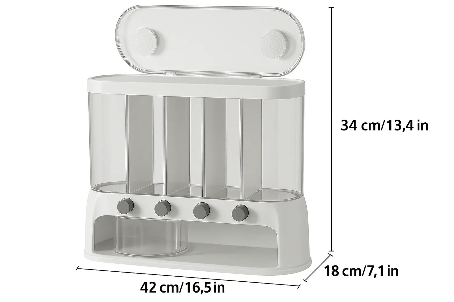 Airtight Kitchen Pantry Organizer with Flip-Top Lid | Multi-Compartment Grain Storage Container