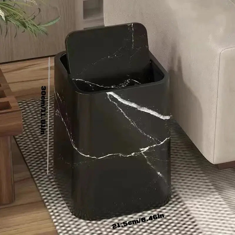 Elegant Trash Can with Marble Design Swing Lid