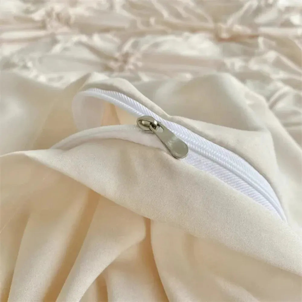 Floral Pleated Bedroom Quilt Duvet Cover Set