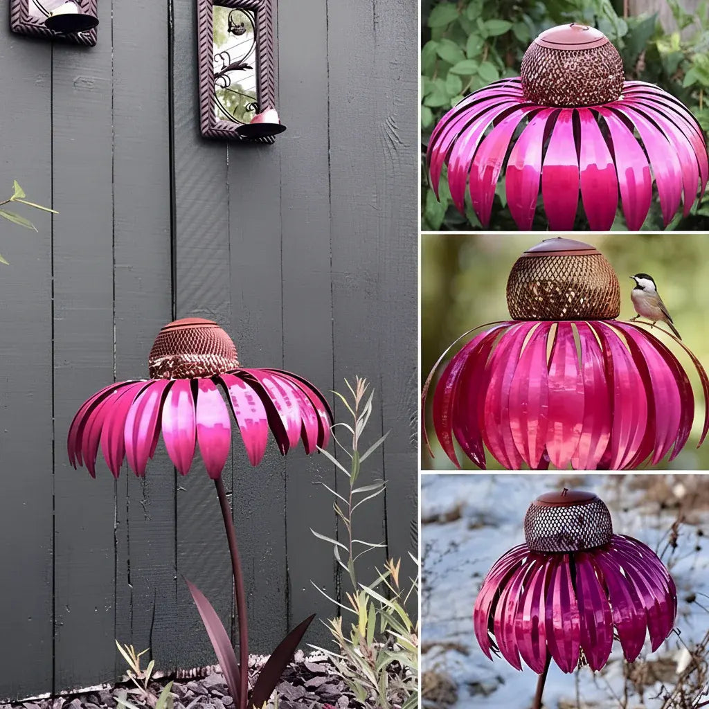 Hanging Metal Sunflower Bird Feeder Outdoor Garden Feeding Bowl