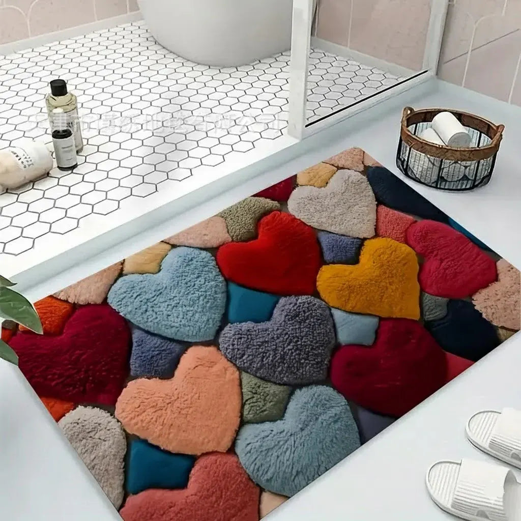 Heart-Pattern Non-Slip Polyester Entryway Floor Mat