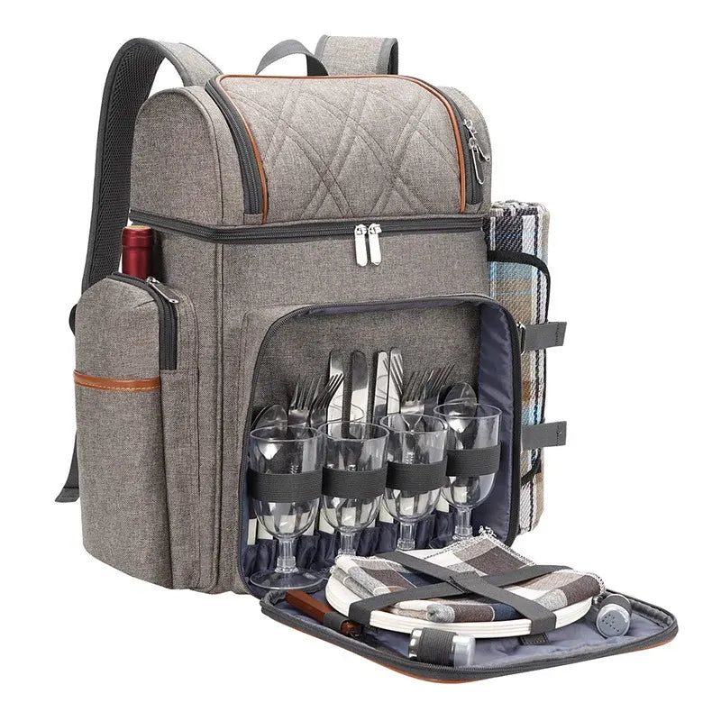 Insulated Picnic Backpack with Dining Set for Outdoor Use