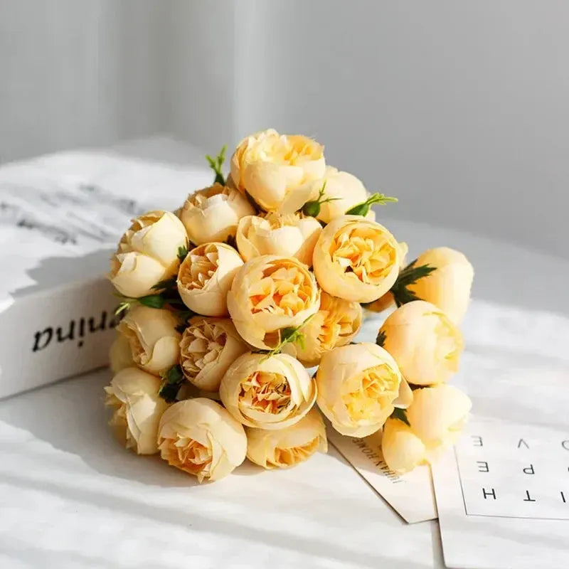Peony Bouquet | Realistic Silk Flower Arrangement, 27 Blooms in Various Colors