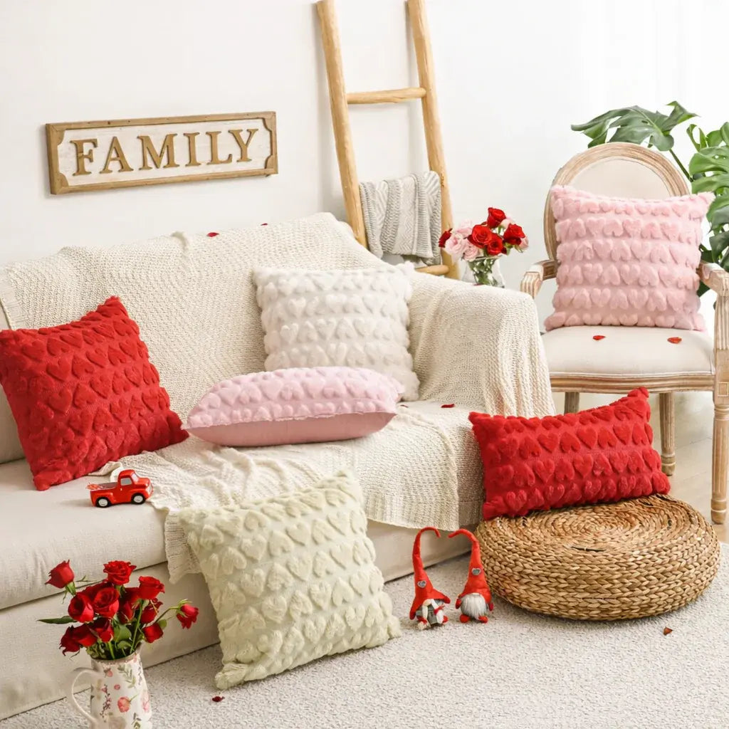 Pink Heart Pattern Polyester Valentine Throw Pillow Covers