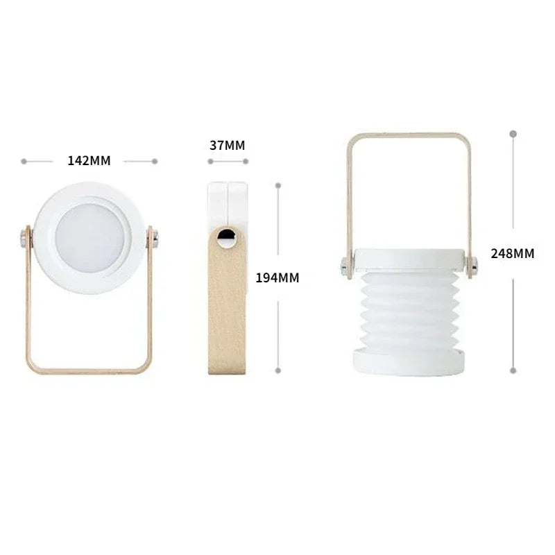 Portable Wooden-Handle Foldable Lantern | Rechargeable LED Table Lamp