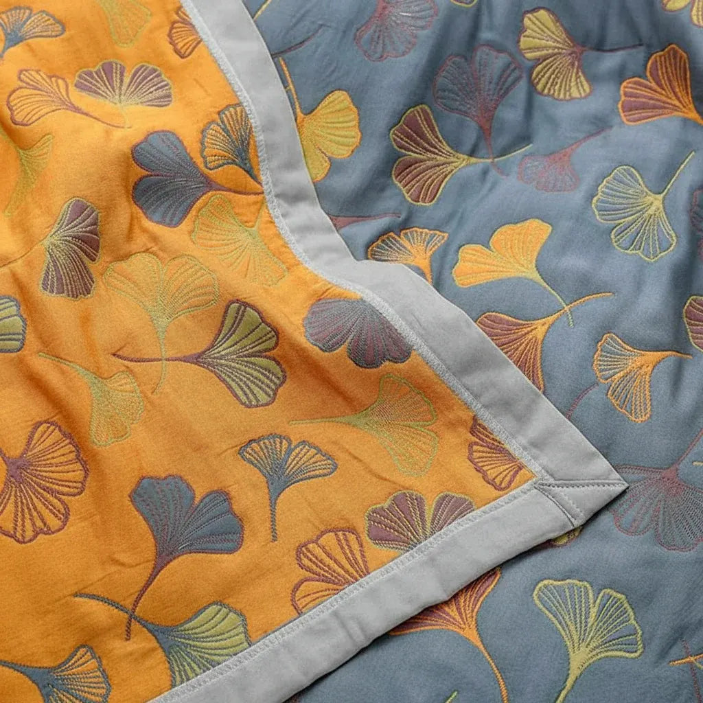 Reversible Cozy Throw Blanket with Elegant Leaf Print Design