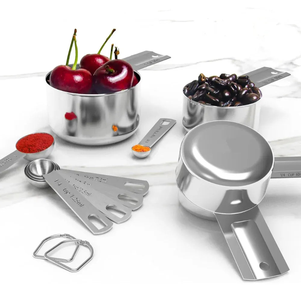 Stainless Steel Measuring Cups & Spoons Set for Baking and Cooking