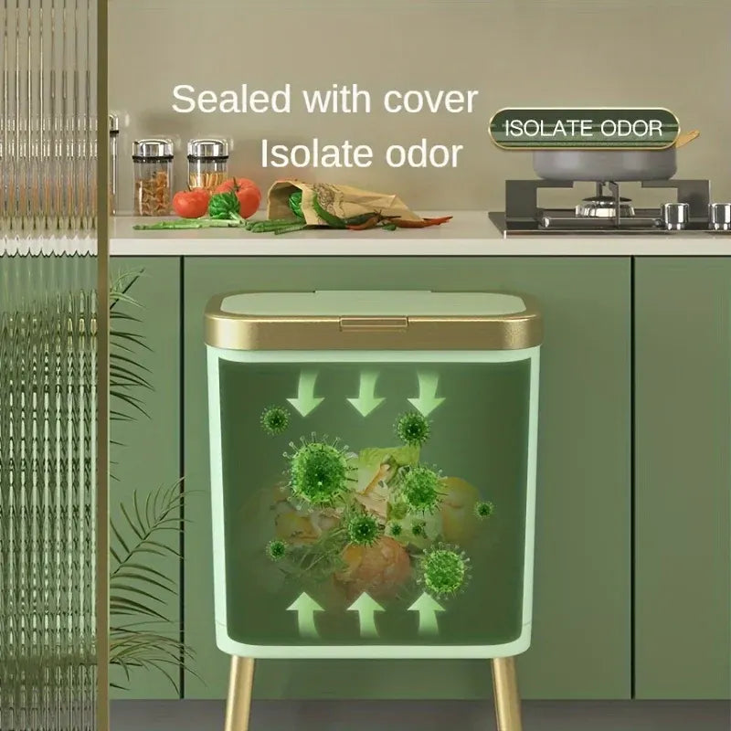 15L Modern Trash Can with Odor Seal & Raised Legs | Stylish Waste Bin for Kitchen, Living Room & Bathroom