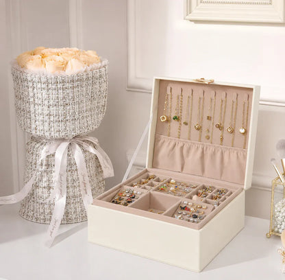 2-Layer Jewelry Storage Box with Organizer Tray Case – Mother's Day Gift