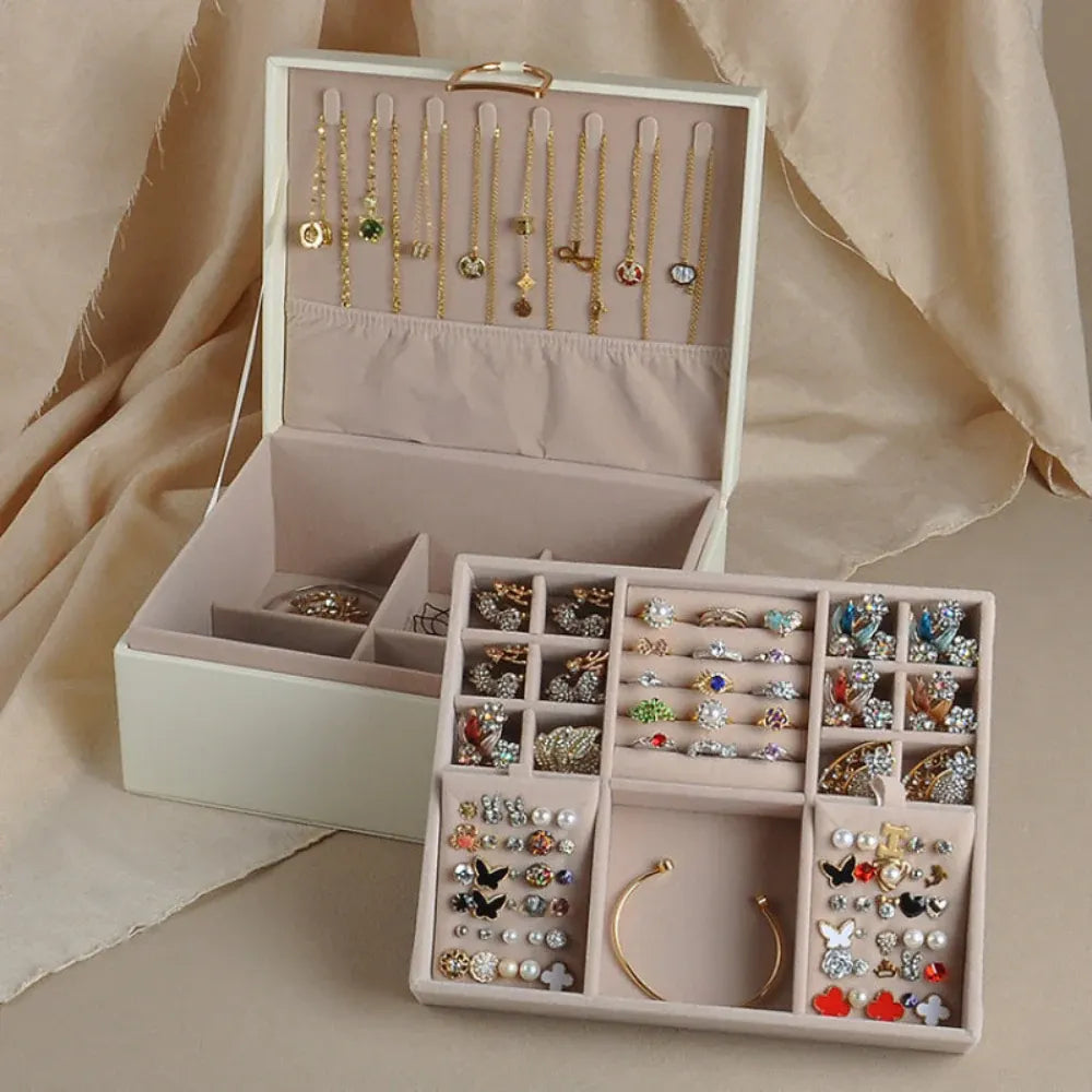 2-Layer Jewelry Storage Box with Organizer Tray Case – Mother's Day Gift