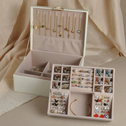 2-Layer Jewelry Storage Box with Organizer Tray Case – Mother's Day Gift
