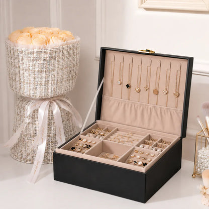 2-Layer Jewelry Storage Box with Organizer Tray Case – Mother's Day Gift