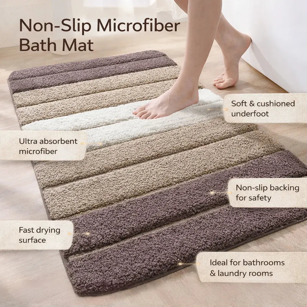 Absorbent Microfiber Non-Slip Bath Mat Rug for Bathroom Floor
