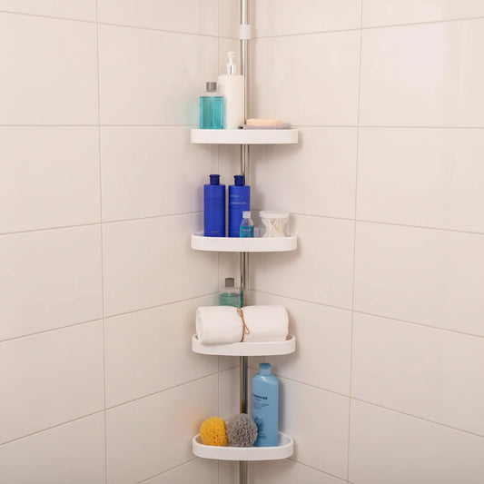 Adjustable Corner Bathroom Shower Caddy Tension Pole Storage Shelf
