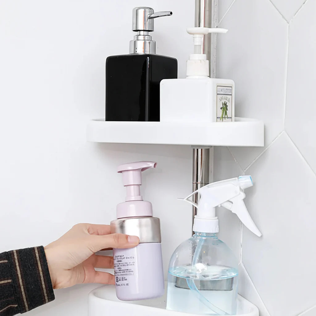 Adjustable Corner Bathroom Shower Caddy Tension Pole Storage Shelf