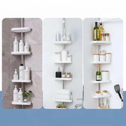 Adjustable Corner Bathroom Shower Caddy Tension Pole Storage Shelf