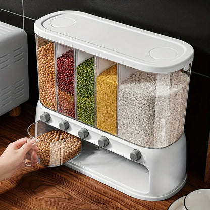 Airtight Kitchen Pantry Organizer with Flip-Top Lid | Multi-Compartment Grain Storage Container