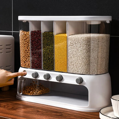 Airtight Kitchen Pantry Organizer with Flip-Top Lid | Multi-Compartment Grain Storage Container