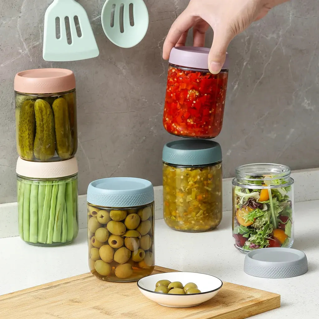 Airtight Stackable Glass Kitchen Storage Jar Set