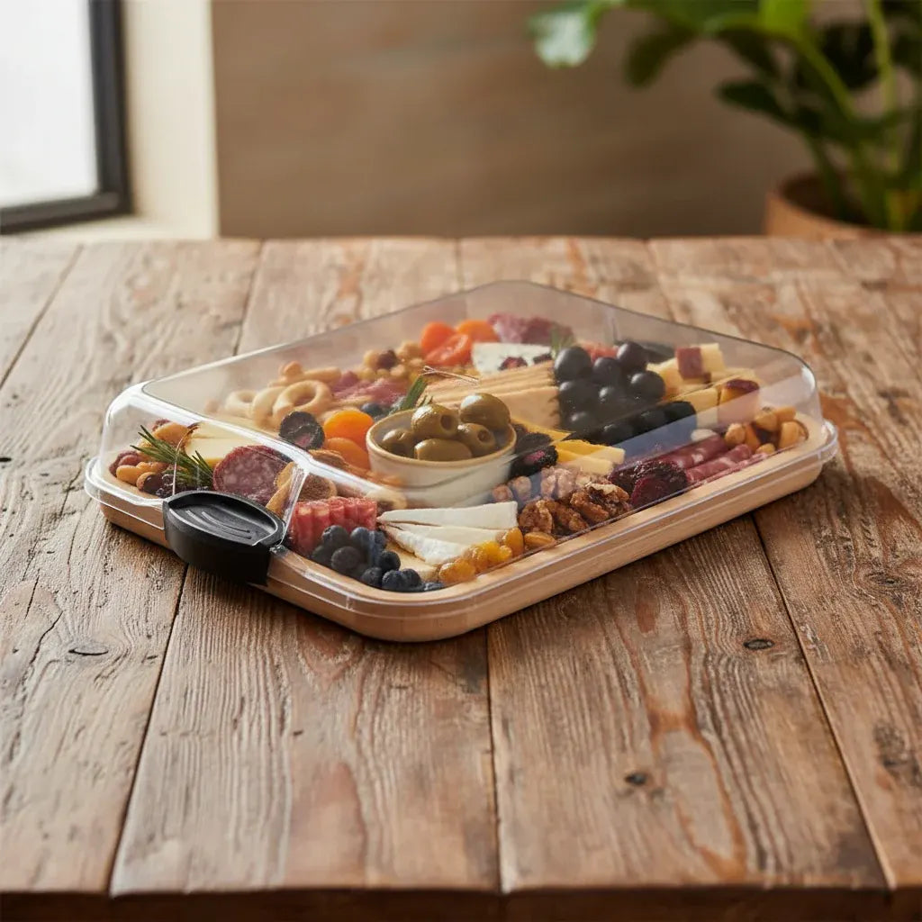 Bamboo Charcuterie Serving Tray with Locking Lid Cutting Board