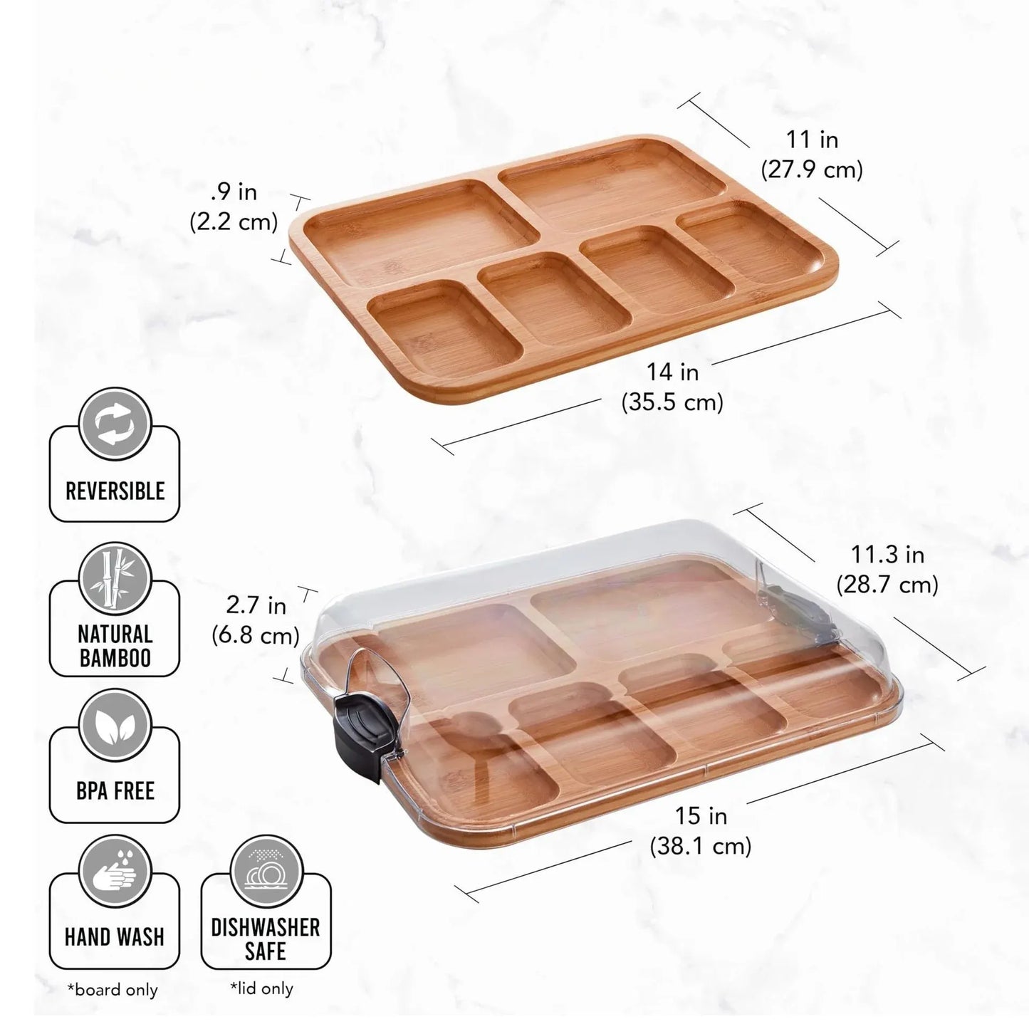 Bamboo Charcuterie Serving Tray with Locking Lid Cutting Board