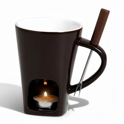 Ceramic Fondue Pot Set with Candle Heater for Chocolate, Cheese & Dessert