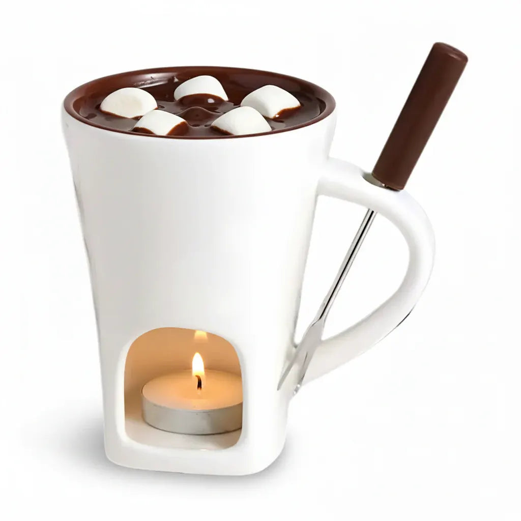 Ceramic Fondue Pot Set with Candle Heater for Chocolate, Cheese & Dessert