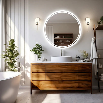 Circular LED Bathroom Mirror with Anti-Fog Feature and Dimmable Touch Control