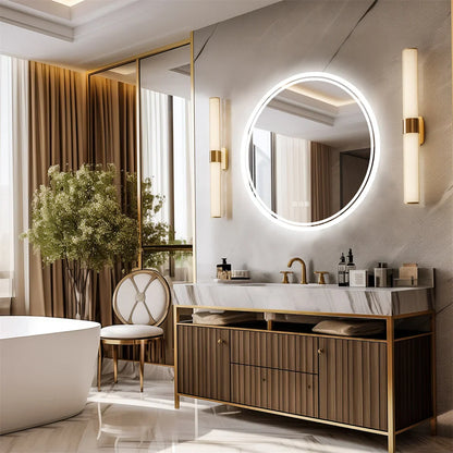 Circular LED Bathroom Mirror with Anti-Fog Feature and Dimmable Touch Control