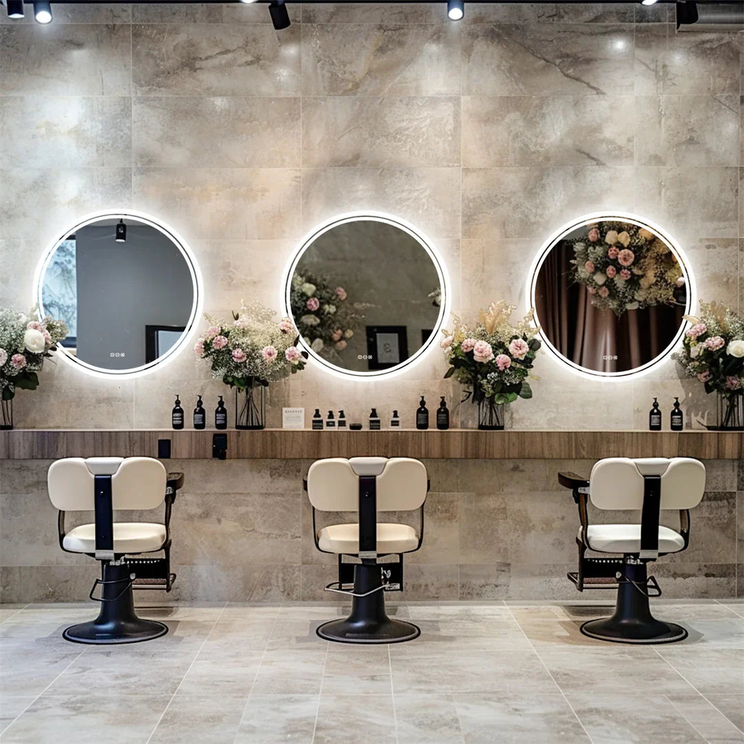 Circular LED Bathroom Mirror with Anti-Fog Feature and Dimmable Touch Control