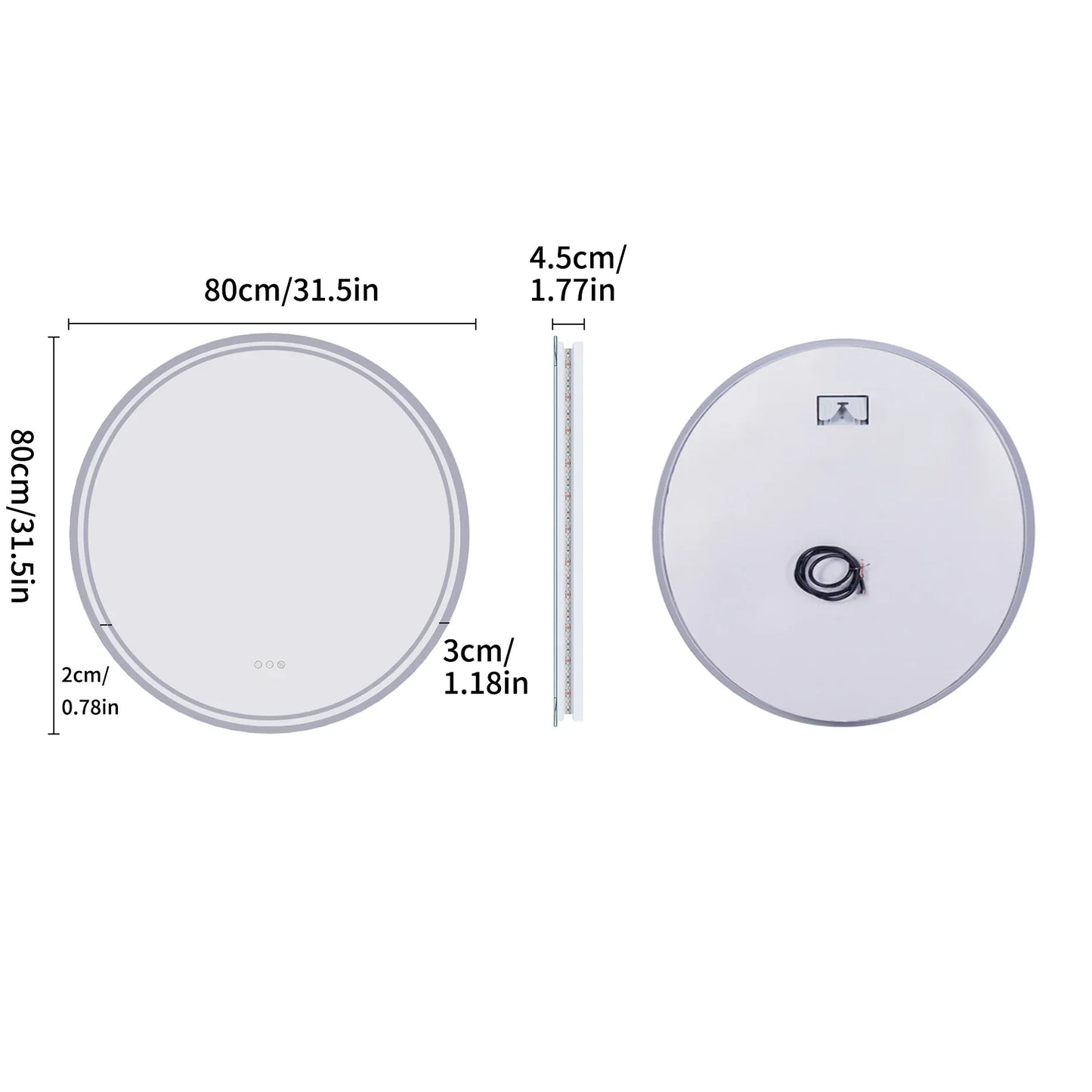 Circular LED Bathroom Mirror with Anti-Fog Feature and Dimmable Touch Control