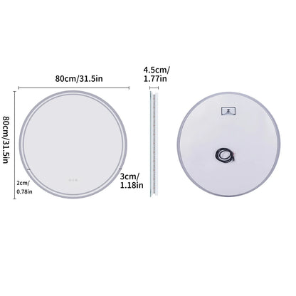 Circular LED Bathroom Mirror with Anti-Fog Feature and Dimmable Touch Control