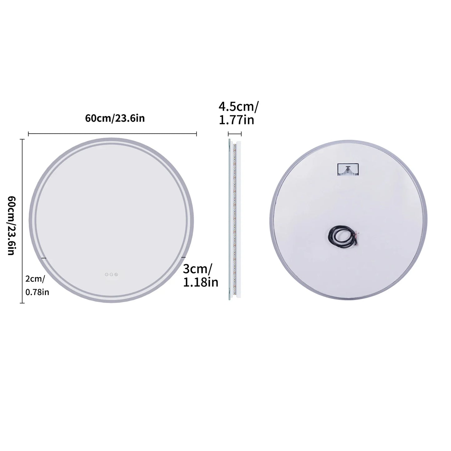Circular LED Bathroom Mirror with Anti-Fog Feature and Dimmable Touch Control