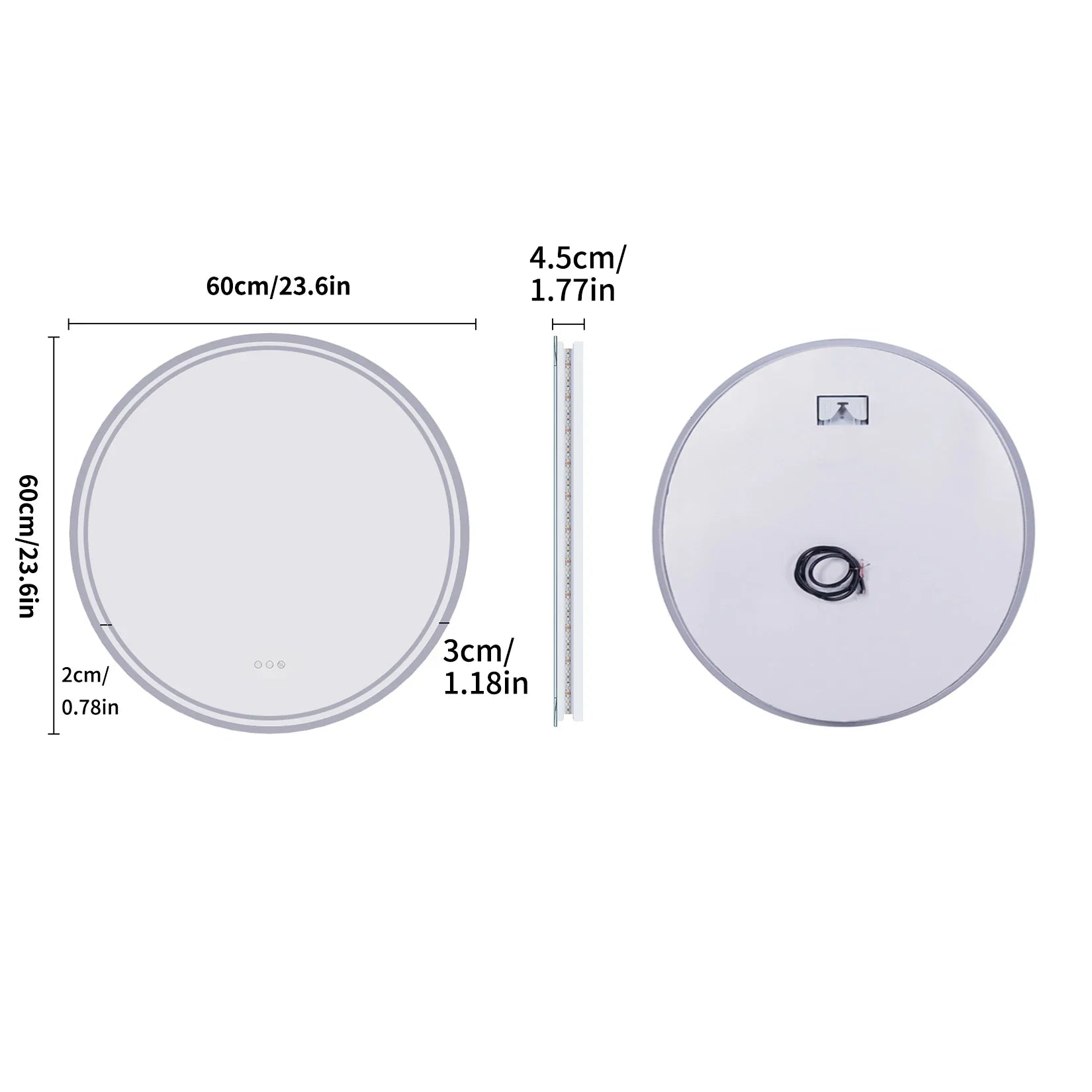 Circular LED Bathroom Mirror with Anti-Fog Feature and Dimmable Touch Control