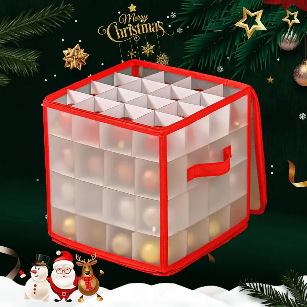 Clear Plastic Christmas Ornament Storage Bin with Organizer Compartments