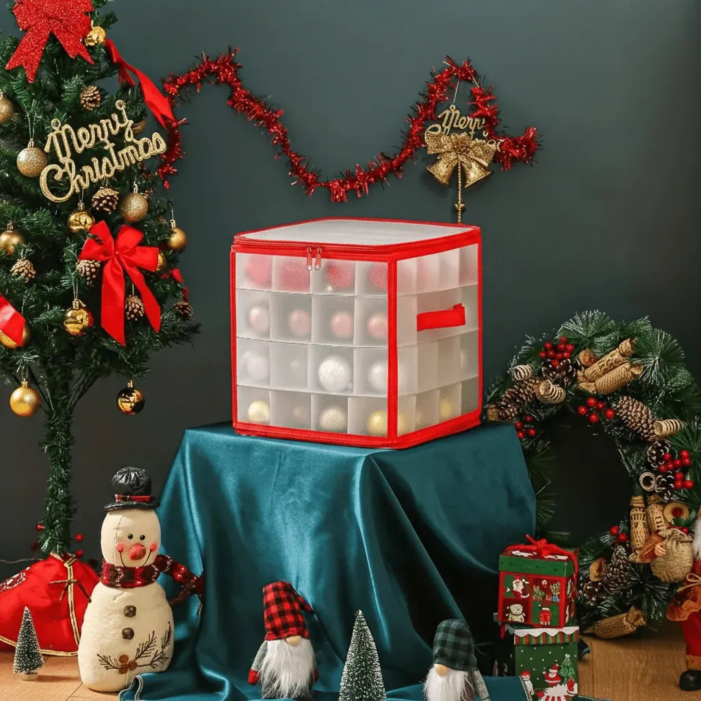Clear Plastic Christmas Ornament Storage Bin with Organizer Compartments