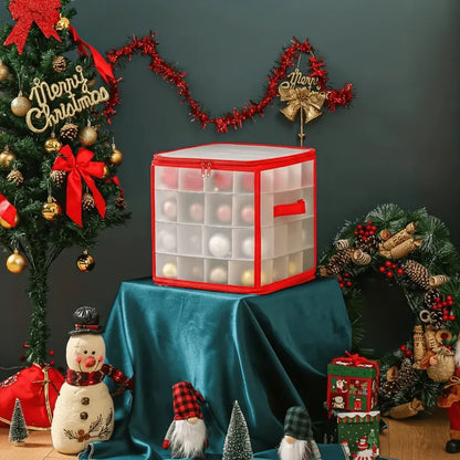 Clear Plastic Christmas Ornament Storage Bin with Organizer Compartments