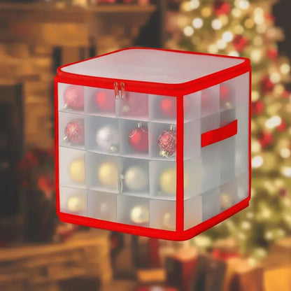 Clear Plastic Christmas Ornament Storage Bin with Organizer Compartments