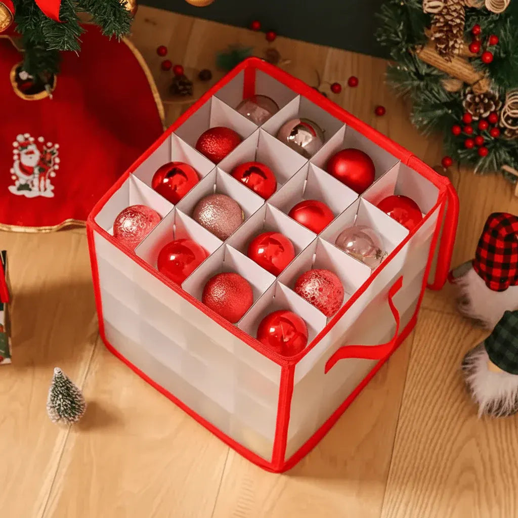 Clear Plastic Christmas Ornament Storage Bin with Organizer Compartments