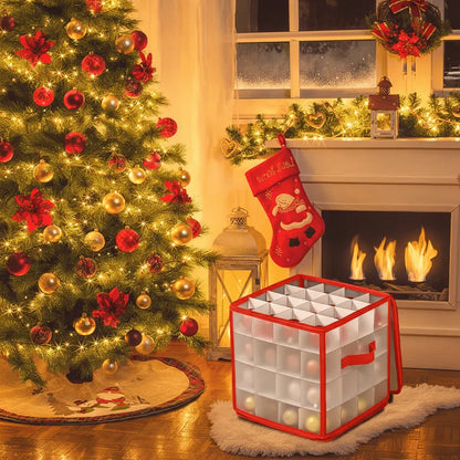 Clear Plastic Christmas Ornament Storage Bin with Organizer Compartments