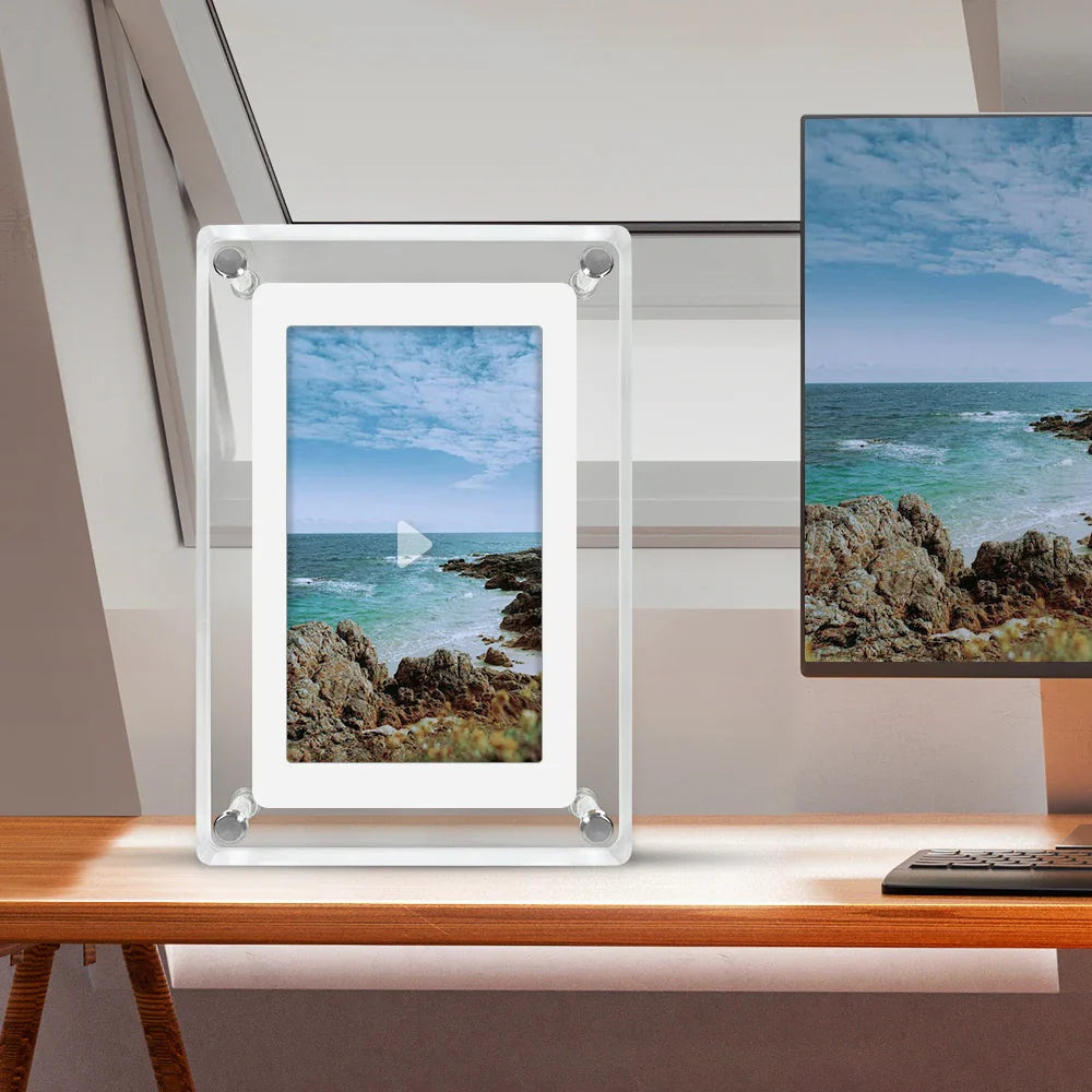 ClearFrame Acrylic Digital Photo Display - Portable IPS Screen with Built-in Rechargeable Battery
