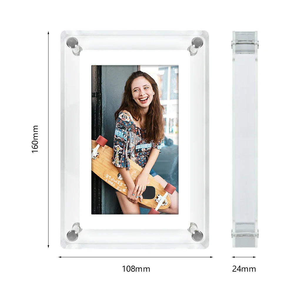 ClearFrame Acrylic Digital Photo Display - Portable IPS Screen with Built-in Rechargeable Battery