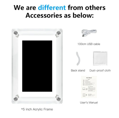 ClearFrame Acrylic Digital Photo Display - Portable IPS Screen with Built-in Rechargeable Battery