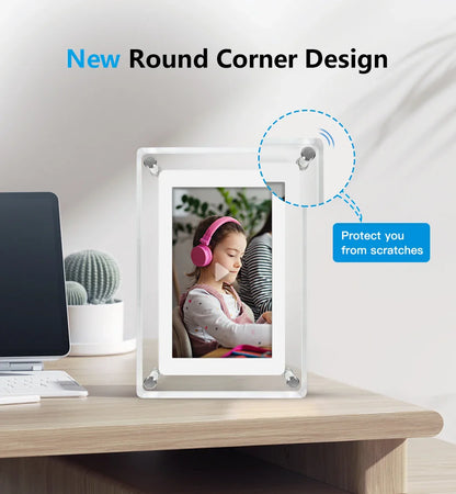 ClearFrame Acrylic Digital Photo Display - Portable IPS Screen with Built-in Rechargeable Battery