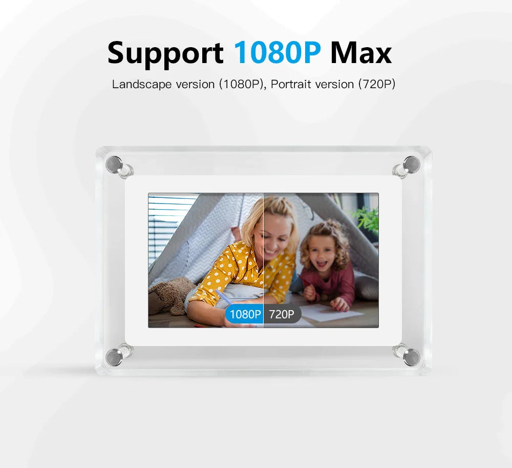ClearFrame Acrylic Digital Photo Display - Portable IPS Screen with Built-in Rechargeable Battery