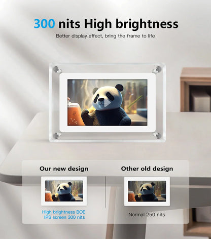 ClearFrame Acrylic Digital Photo Display - Portable IPS Screen with Built-in Rechargeable Battery