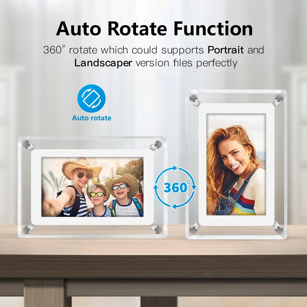 ClearFrame Acrylic Digital Photo Display - Portable IPS Screen with Built-in Rechargeable Battery