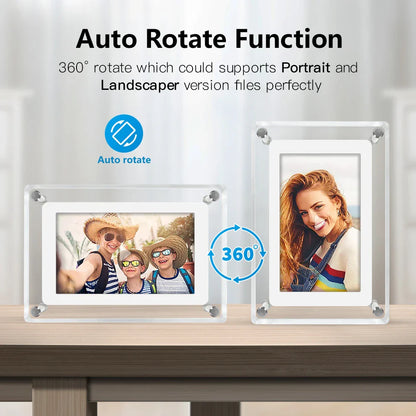 ClearFrame Acrylic Digital Photo Display - Portable IPS Screen with Built-in Rechargeable Battery