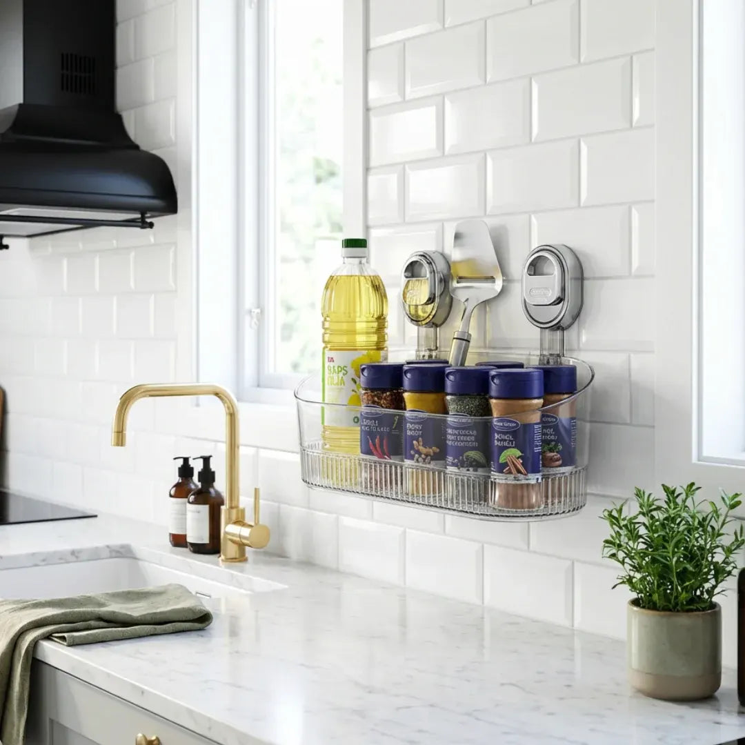 Drill-Free Adhesive Wall Mount Shelf for Kitchen & Bathroom Storage Organization