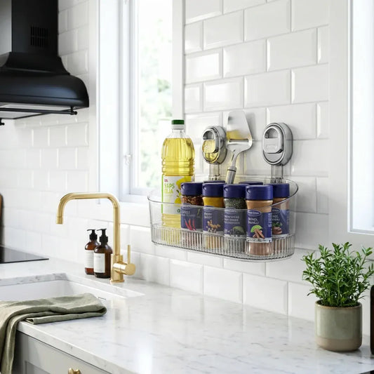 Drill-Free Adhesive Wall Mount Shelf for Kitchen & Bathroom Storage Organization